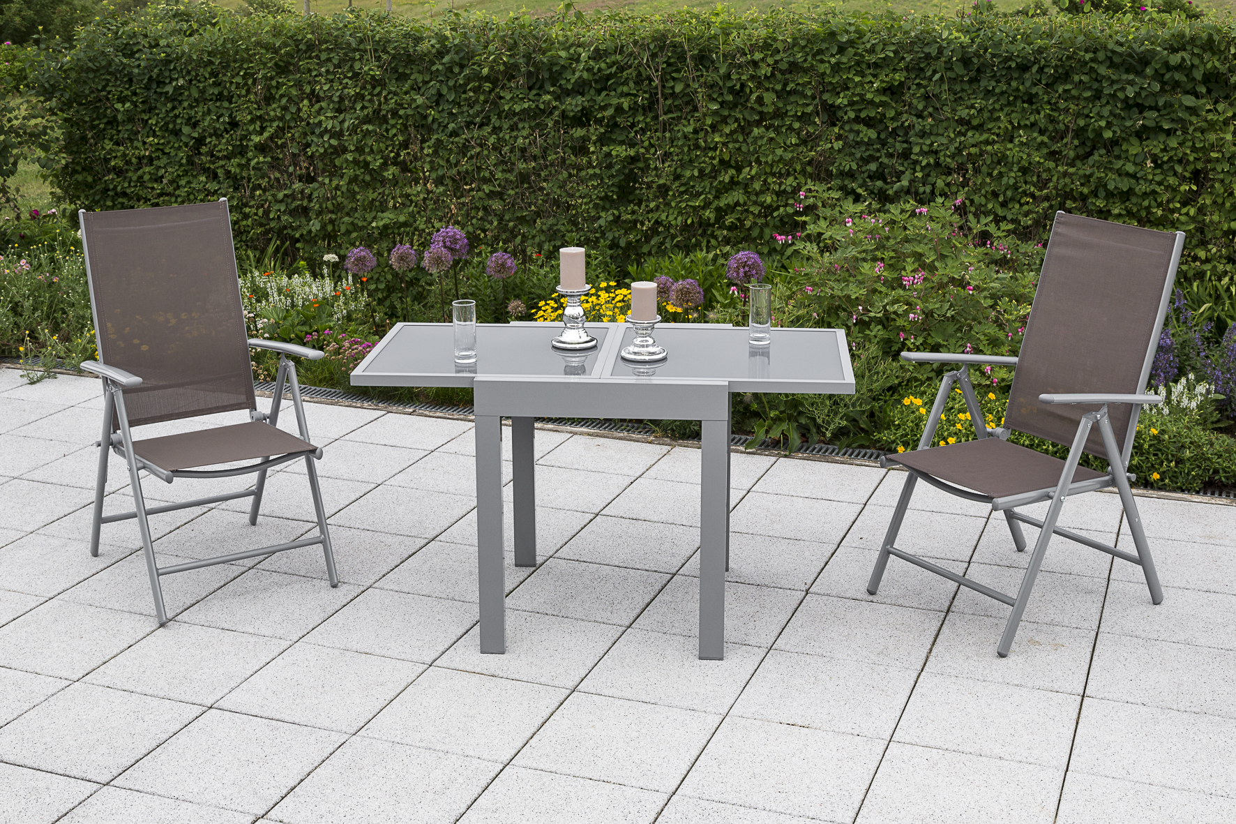 Amalfi Set, 3tlg., Ausziehtisch 65/130 x 65 cm Amalfi Set, 3tlg., Ausziehtisch 65/130 x 65 cm