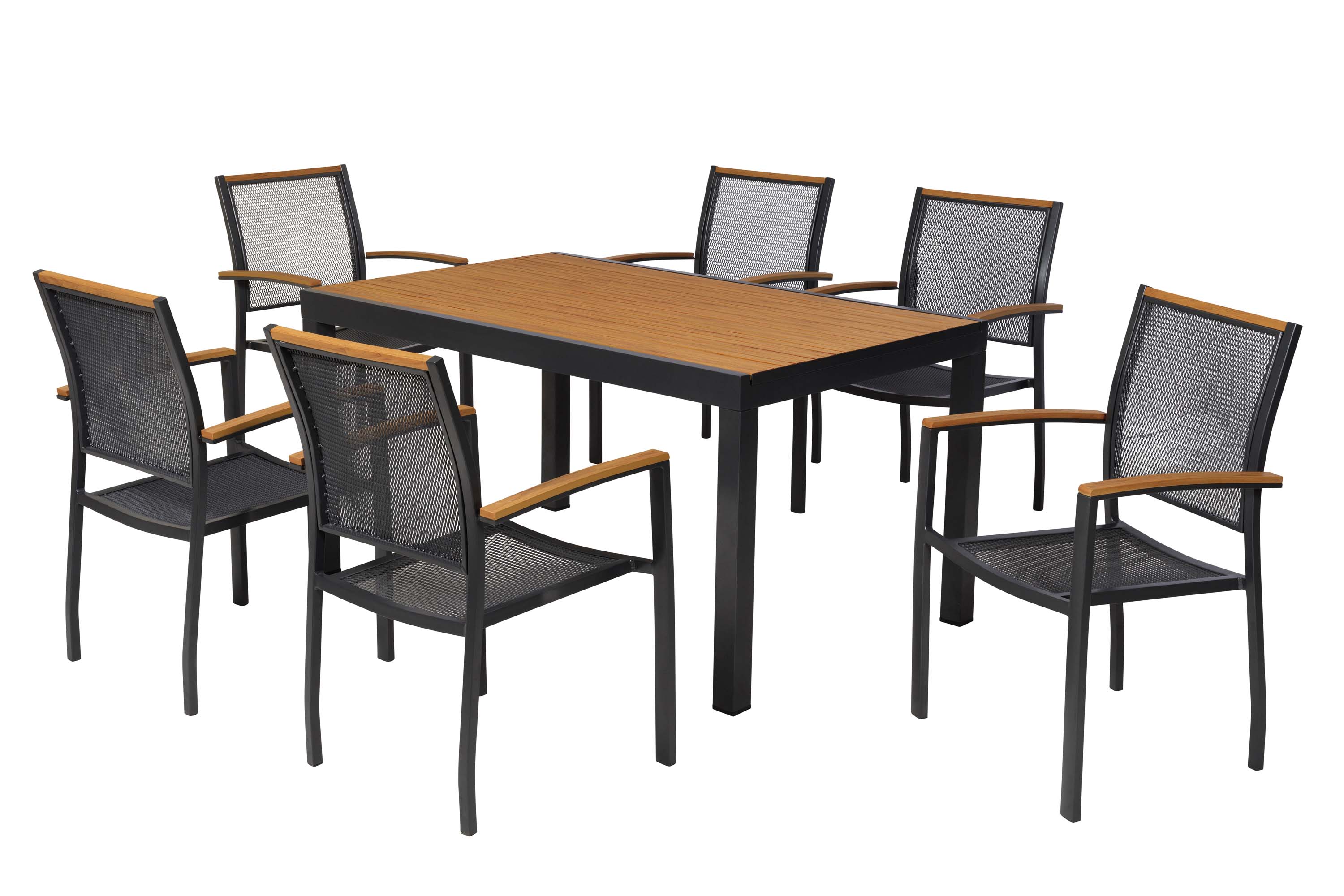 Itanos Set 7tlg., 6 Stapelsessel, Tisch 150 x 90 cm Itanos Set 7tlg., 6 Stapelsessel, Tisch 150 x 90 cm