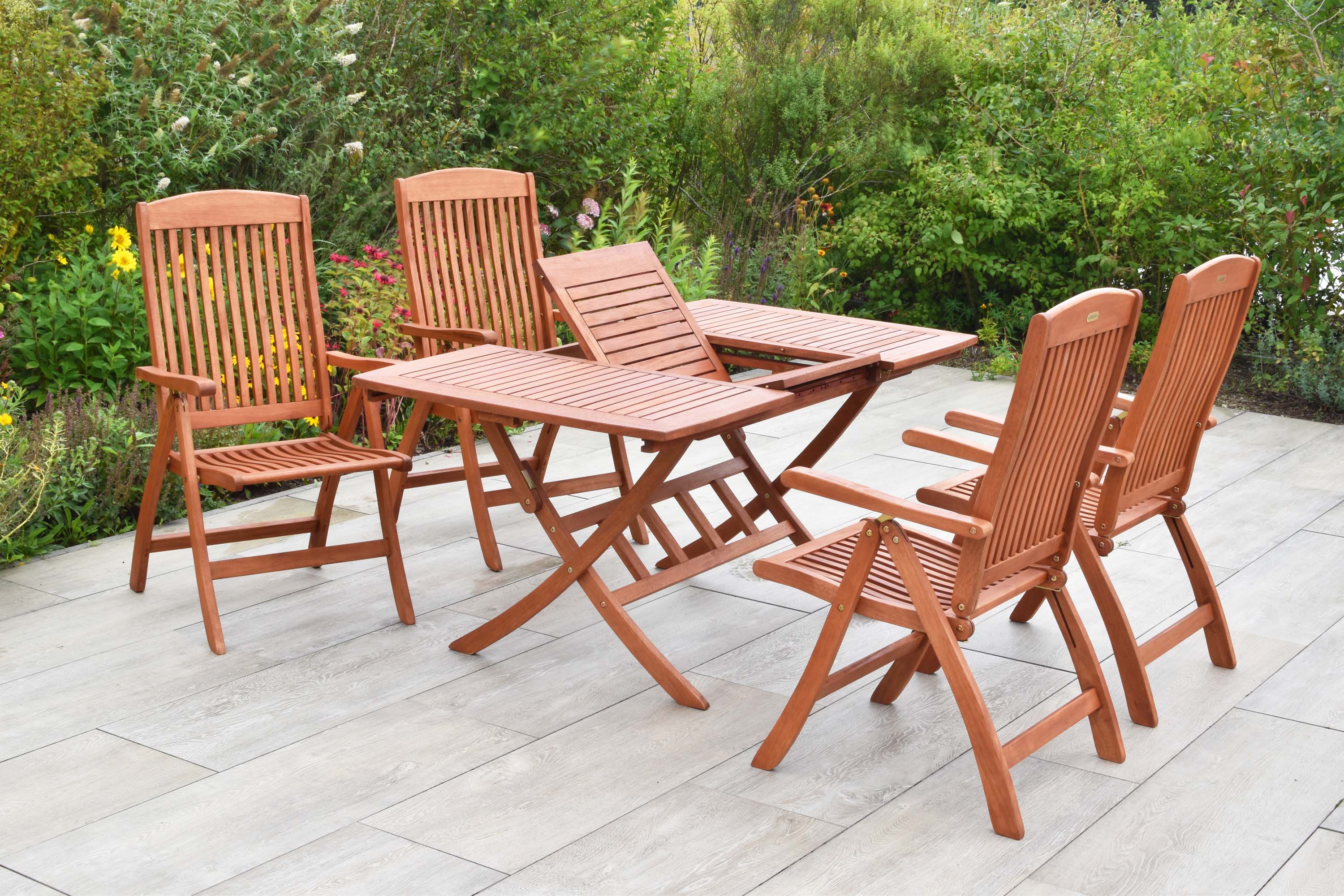 Maracaibo Set 5tlg., 4 Klappsessel, Klappausziehtisch 110 (160) x 90 cm