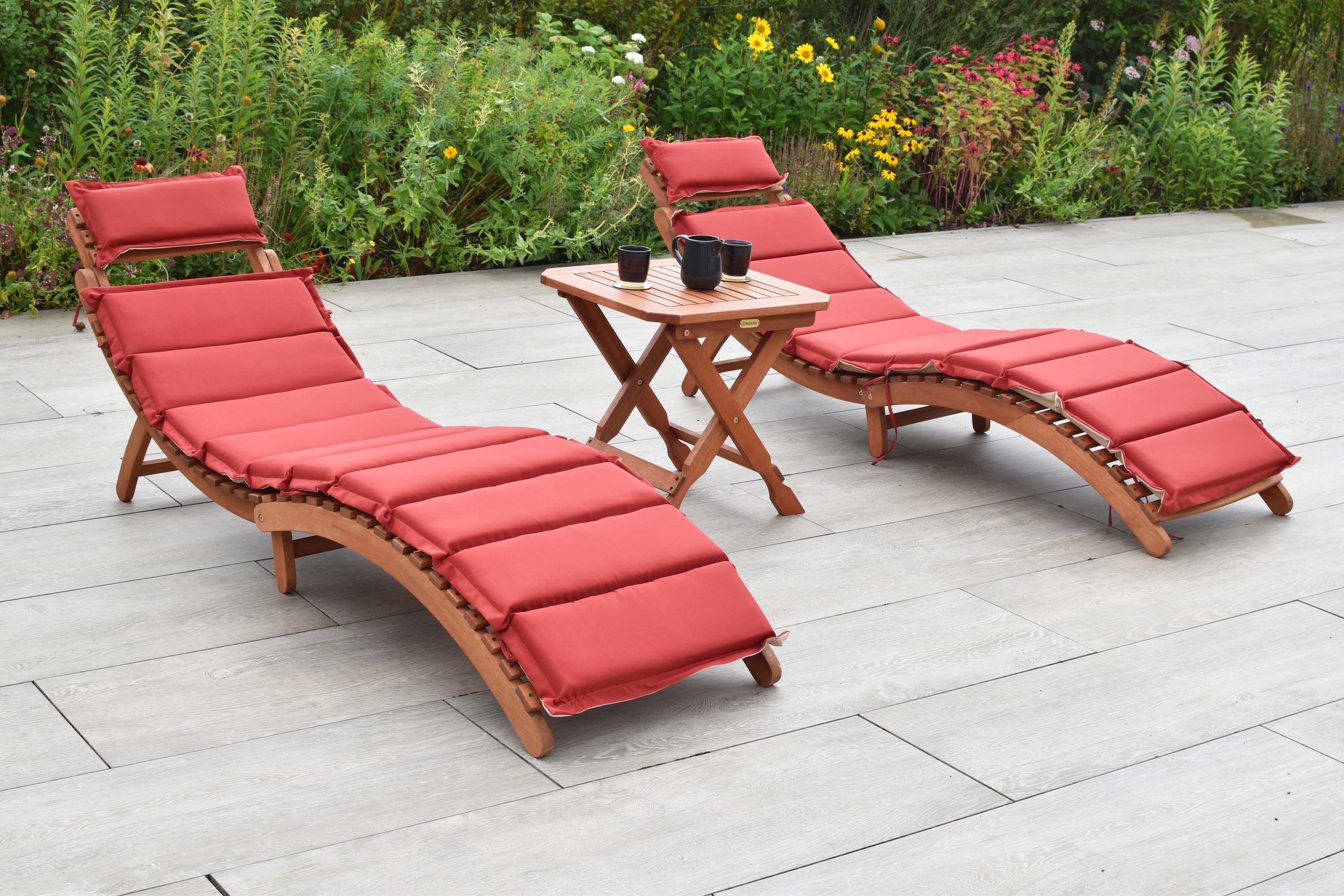 Ipanema Set 5tlg., 2 Liegen, Hocker 50 x 50 cm, inkl. Kissen, rot/beige