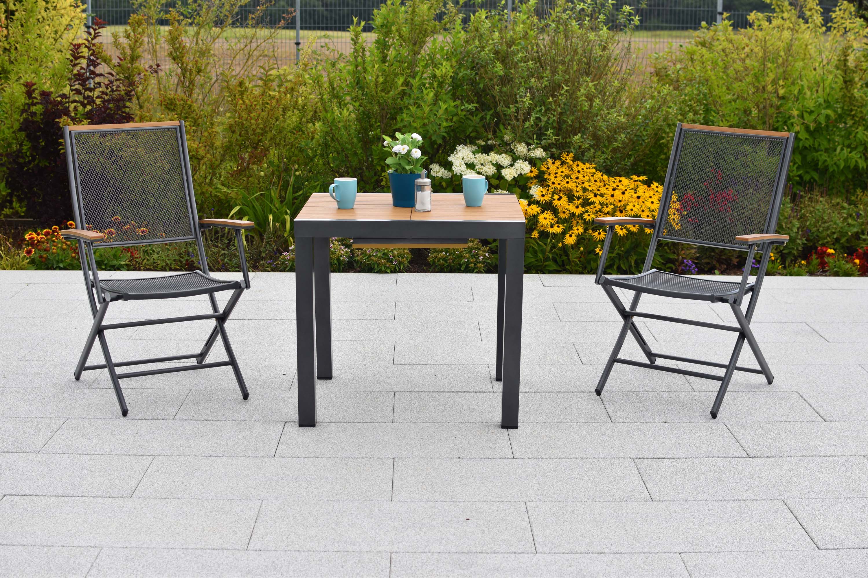 Itanos Set 3tlg., 2 Klappsessel, Balkonausziehtisch 80 (120) x 70 cm Itanos Set 3tlg., 2 Klappsessel, Balkonausziehtisch 80 (120) x 70 cm