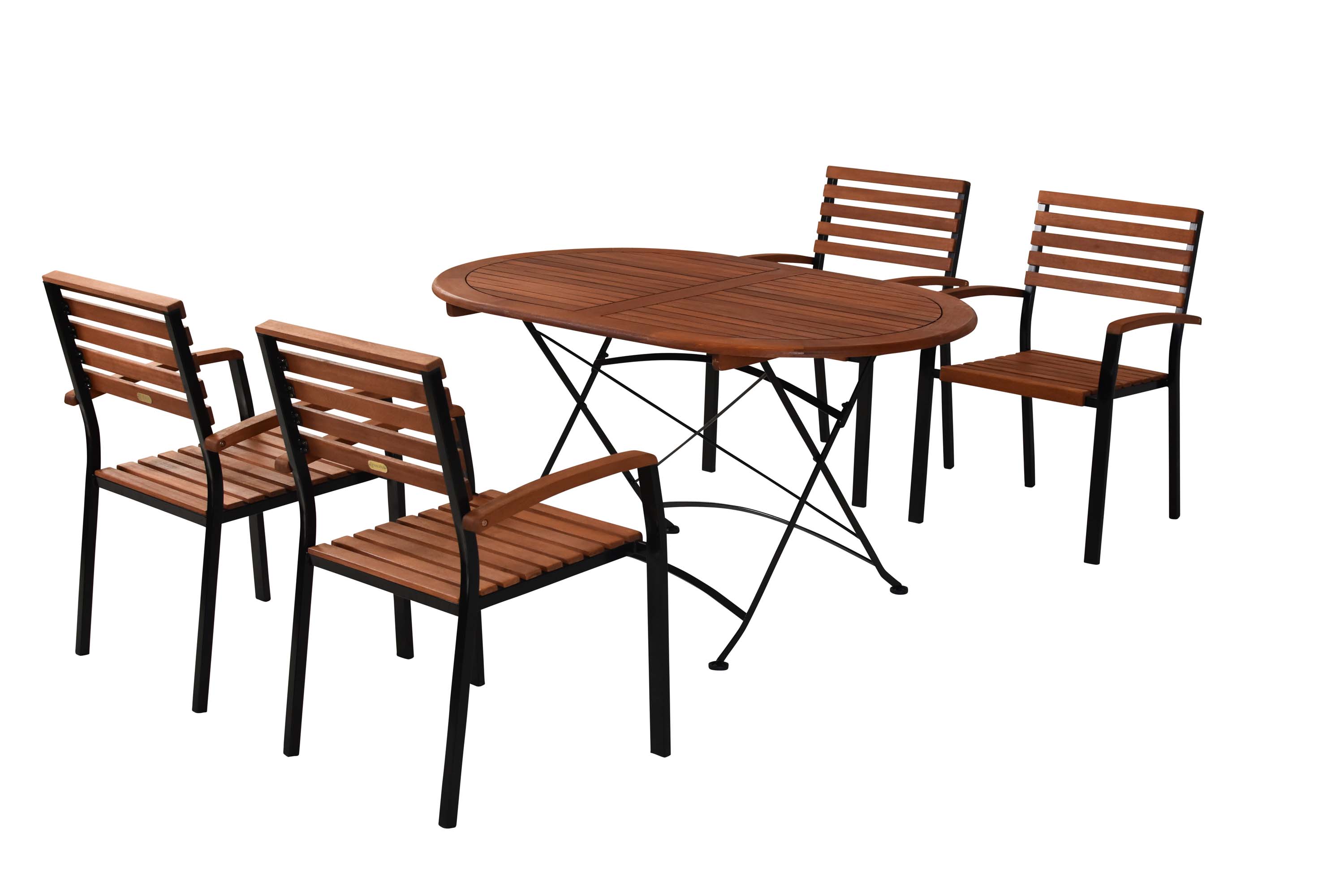 Schlossgarten Set 5tlg., 4 Stapelsessel, Klapptisch oval 140 x 90 cm