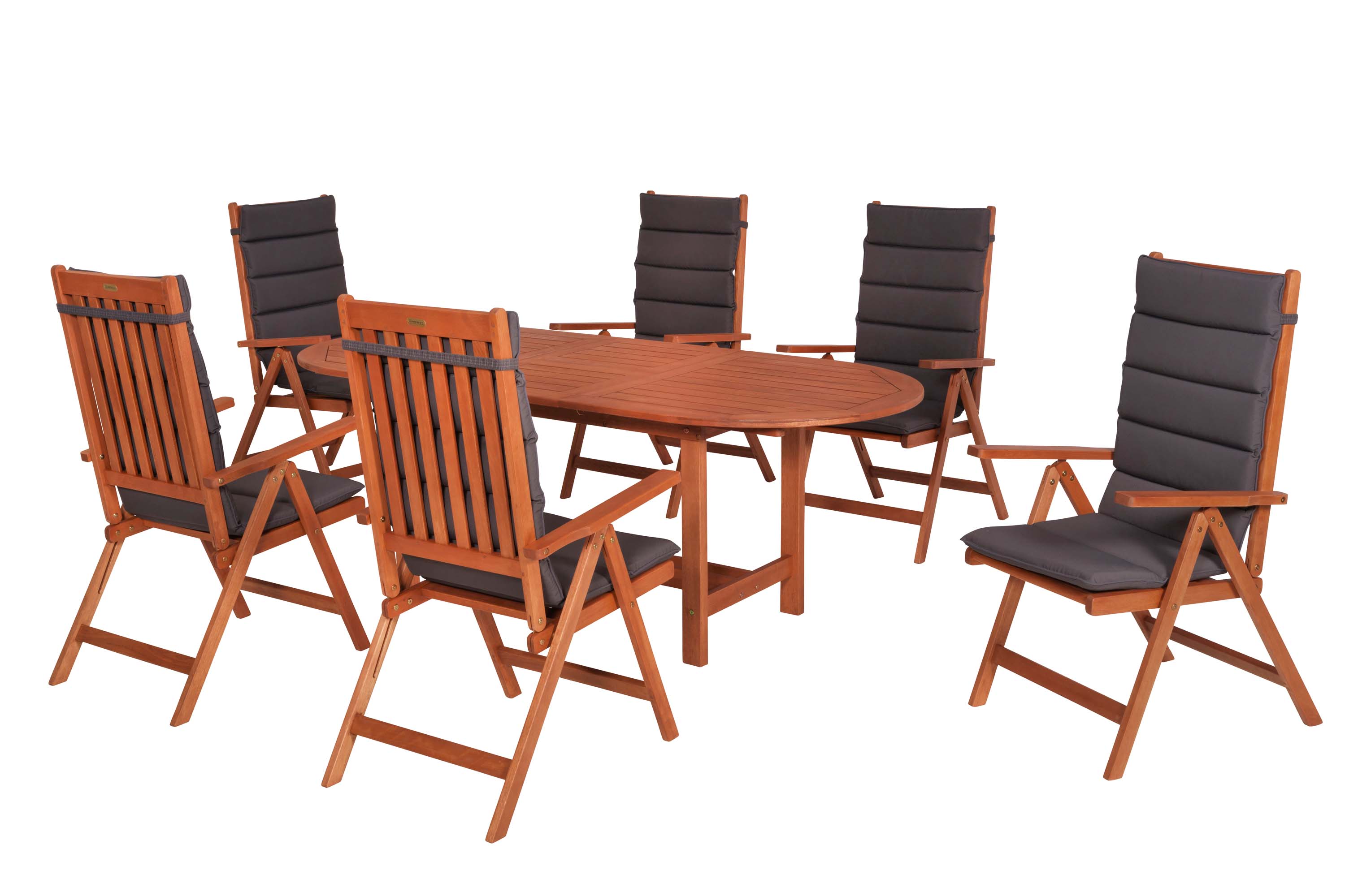 Vitoria Set 13tlg., 6 Klappsessel, Ausziehtisch 160/210 x 90 cm, inkl. Kissen