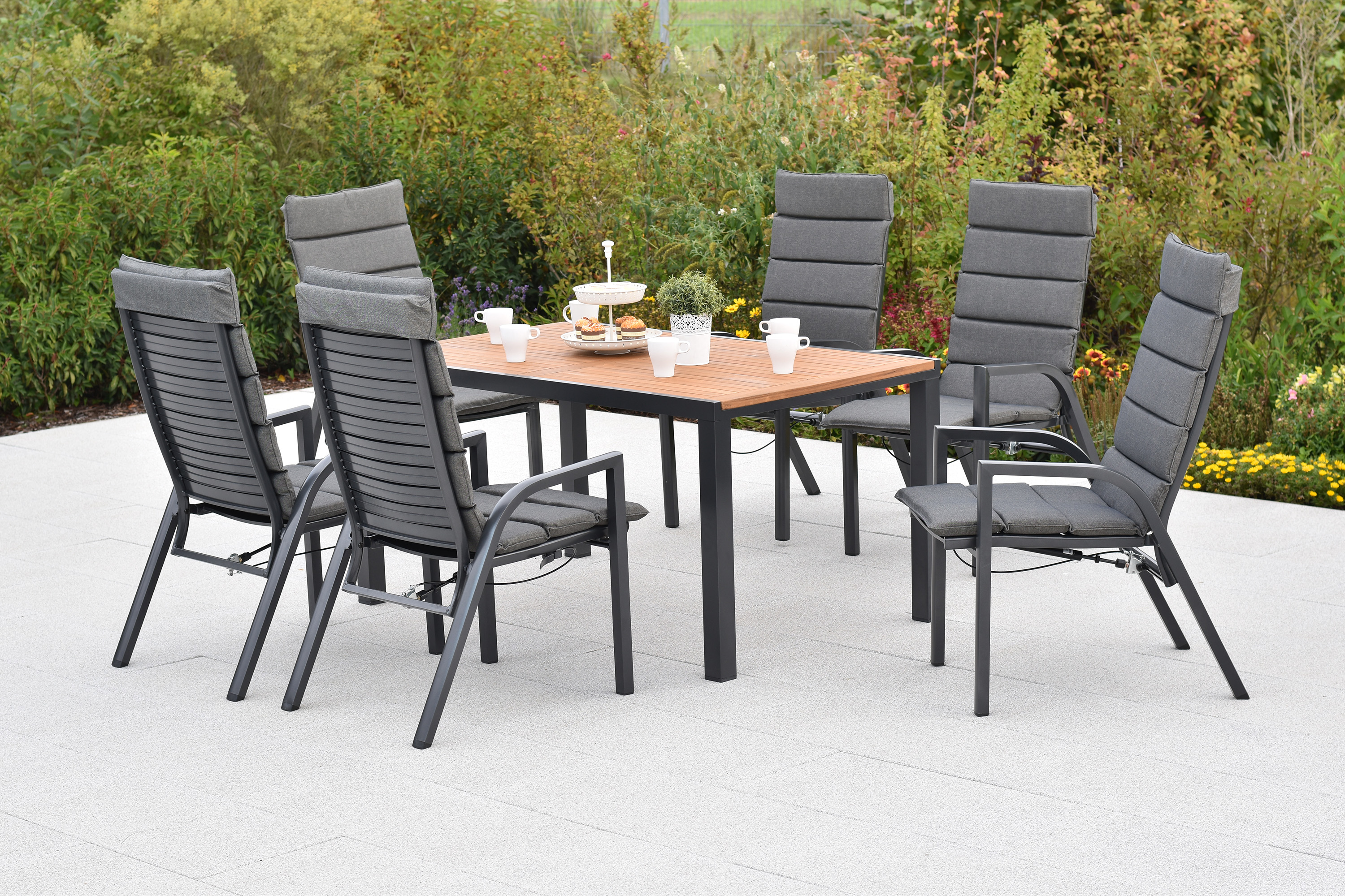 Siros Set, 13tlg., Tisch, 150 x 90 cm, Tischplatte aus Akazienholz, inkl. Kissen Siros Set, 13tlg., Tisch, 150 x 90 cm, Tischplatte aus Akazienholz, inkl. Kissen