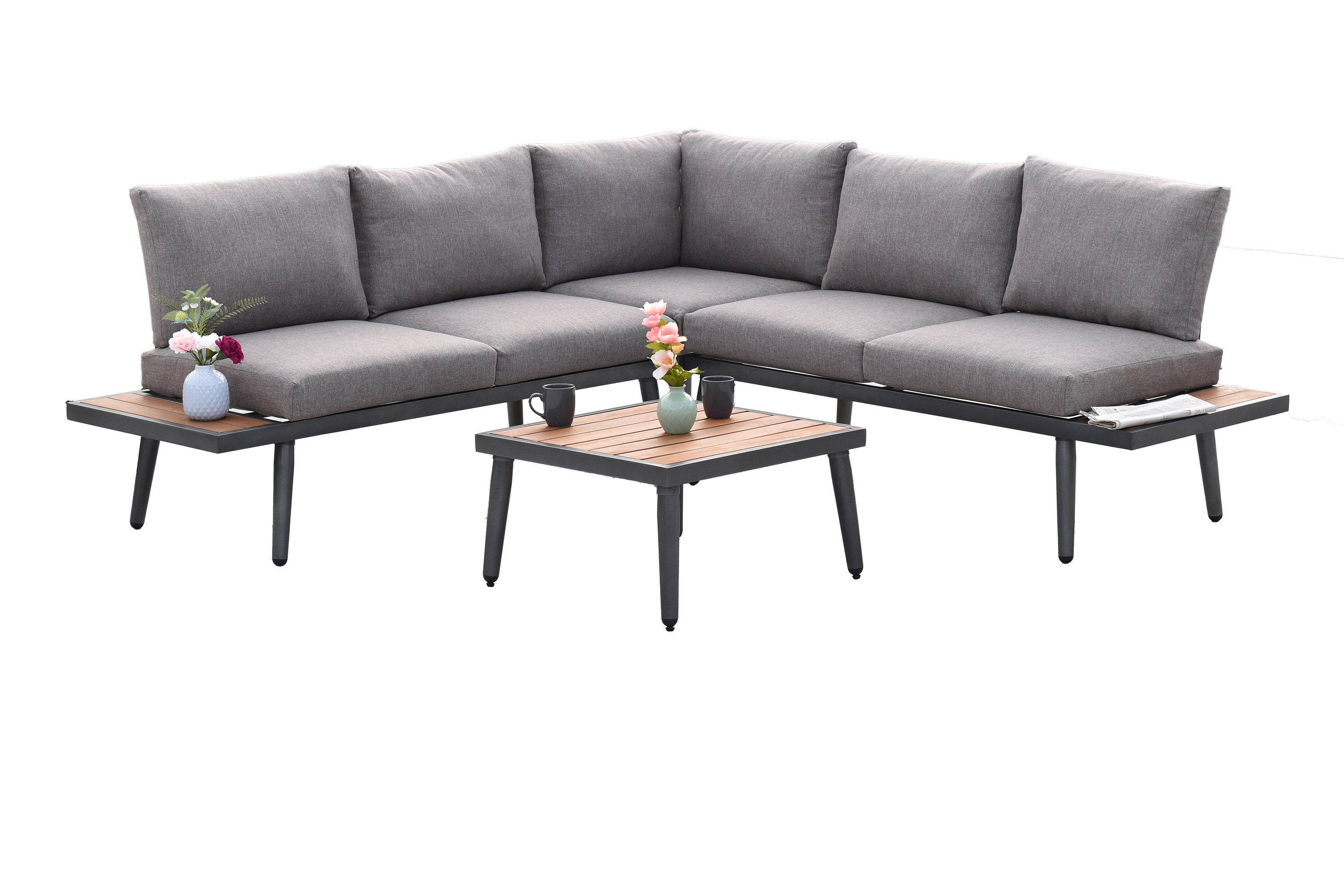 Korfu Eckset, Eckbank, mit seitlicher Ablagefläche, Tisch 60 x 60 cm, inkl. Kissen