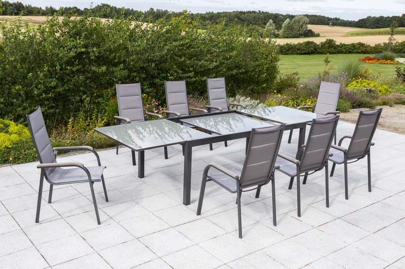 4033662901077-2 Trivero Set 9tlg., 8 Stapelsessel, Ausziehtisch 200 (300) x 110 cm