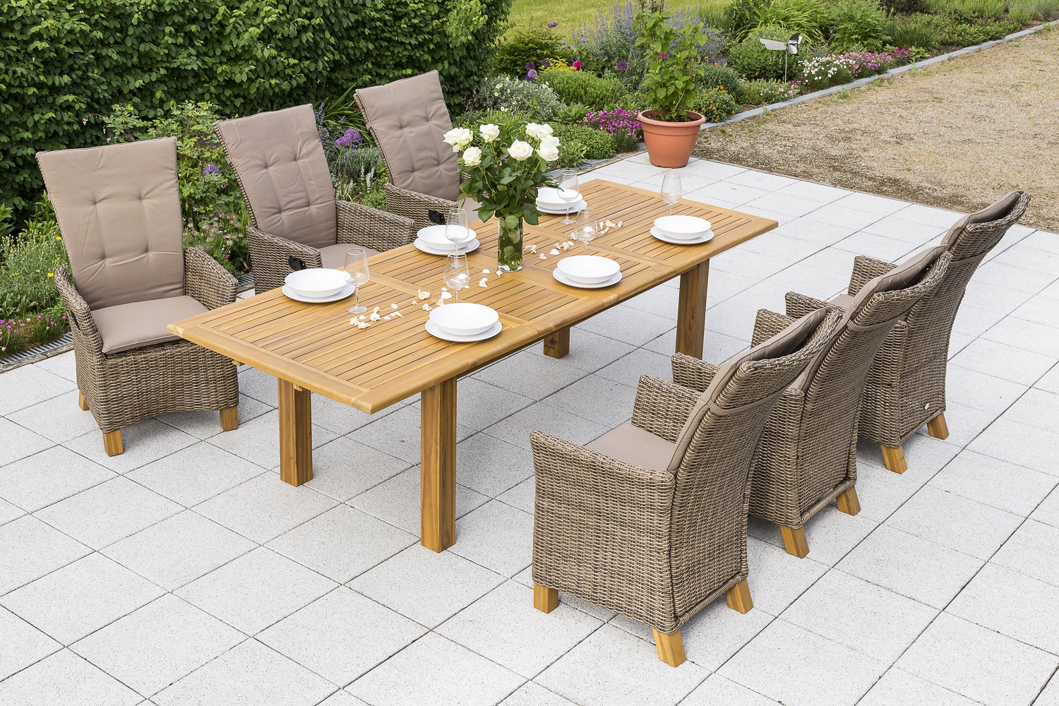 Toskana Set, 13tlg., Doppelausziehtisch 180/220/260 x 100 cm, natur, inkl. Kissen Toskana Set, 13tlg., Doppelausziehtisch 180/220/260 x 100 cm, natur, inkl. Kissen