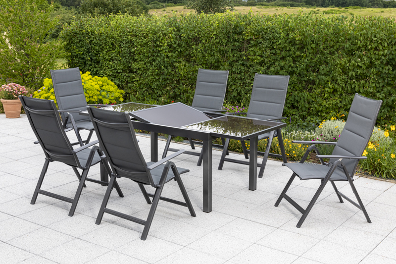 Taviano-Set-7tlg-6x-26271-207-26462-209-NB-4 Taviano Set 7tlg., 6 Klappsessel, Ausziehtisch 140/200 x 90 cm, grau