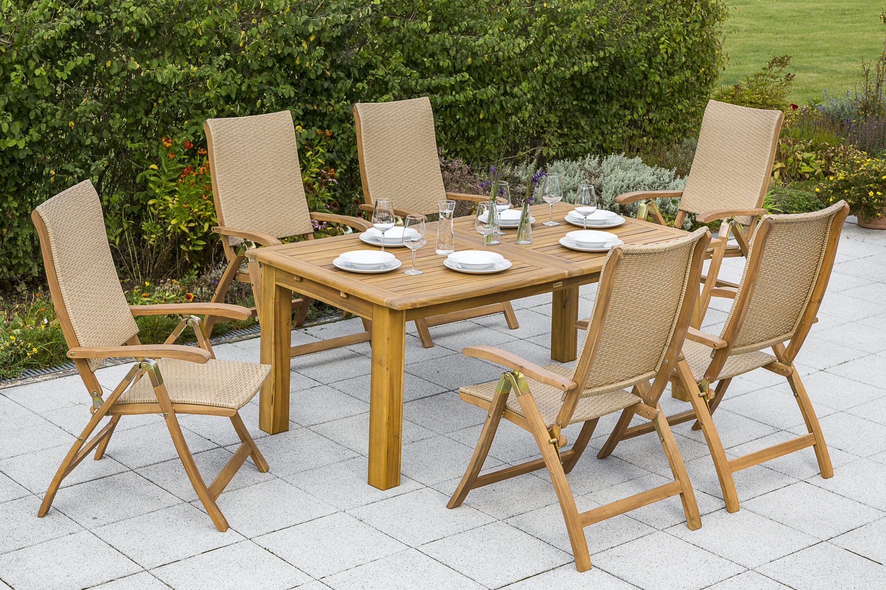 Capri Set 7tlg., Doppelausziehtisch 180/220/260 x 100 cm Capri Set 7tlg., Doppelausziehtisch 180/220/260 x 100 cm