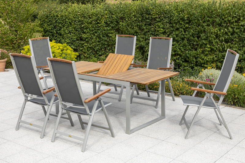 Siena-Set-7tlg-6x-26304-219-22004-219-NB-2 Siena Set, 7tlg., 6 Klappsessel, Ausziehtisch 150/200 x 90 cm, silber
