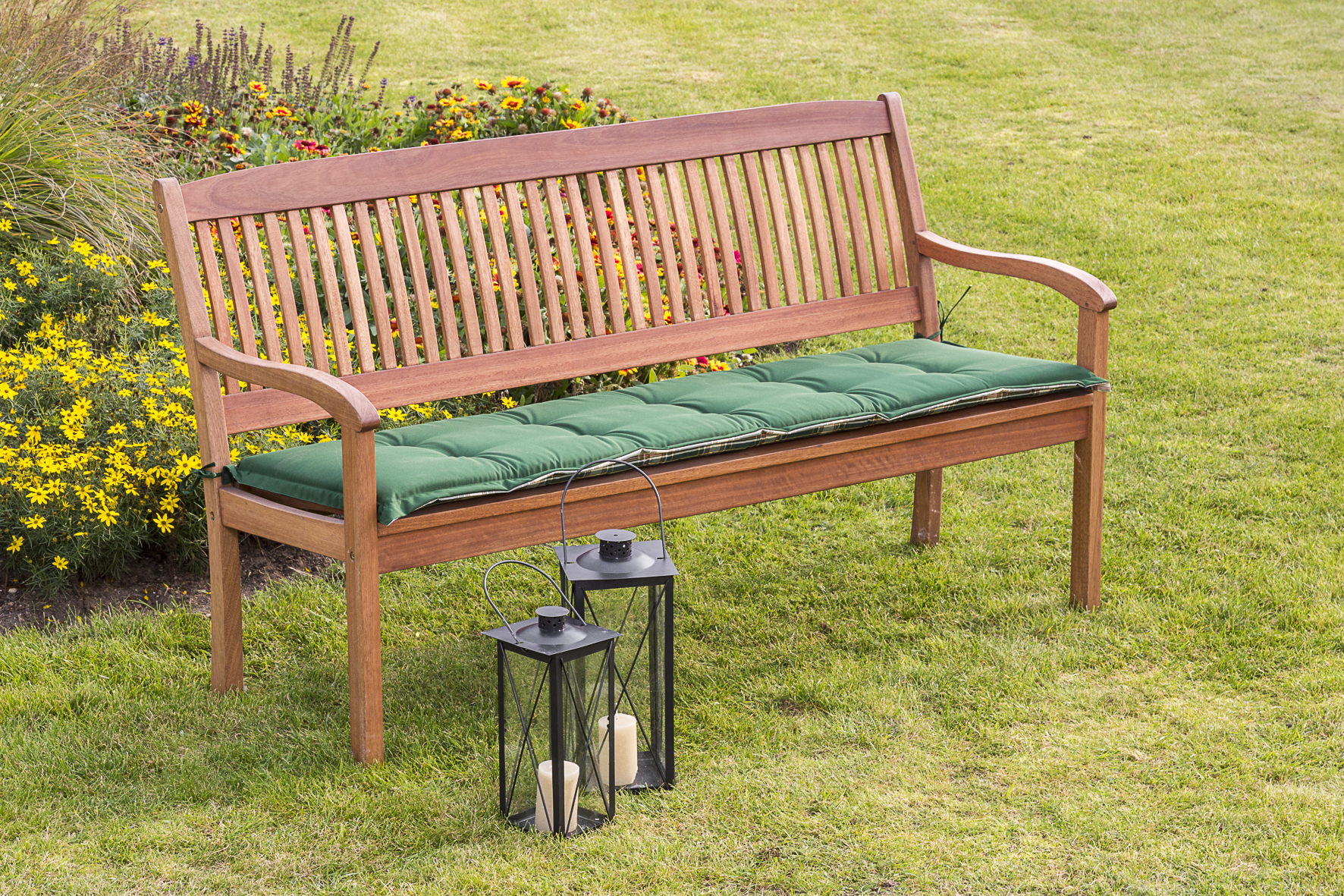 29574-100-1 Sitzkissen für Gartenbank 3-sitzig, grün kariert/grün