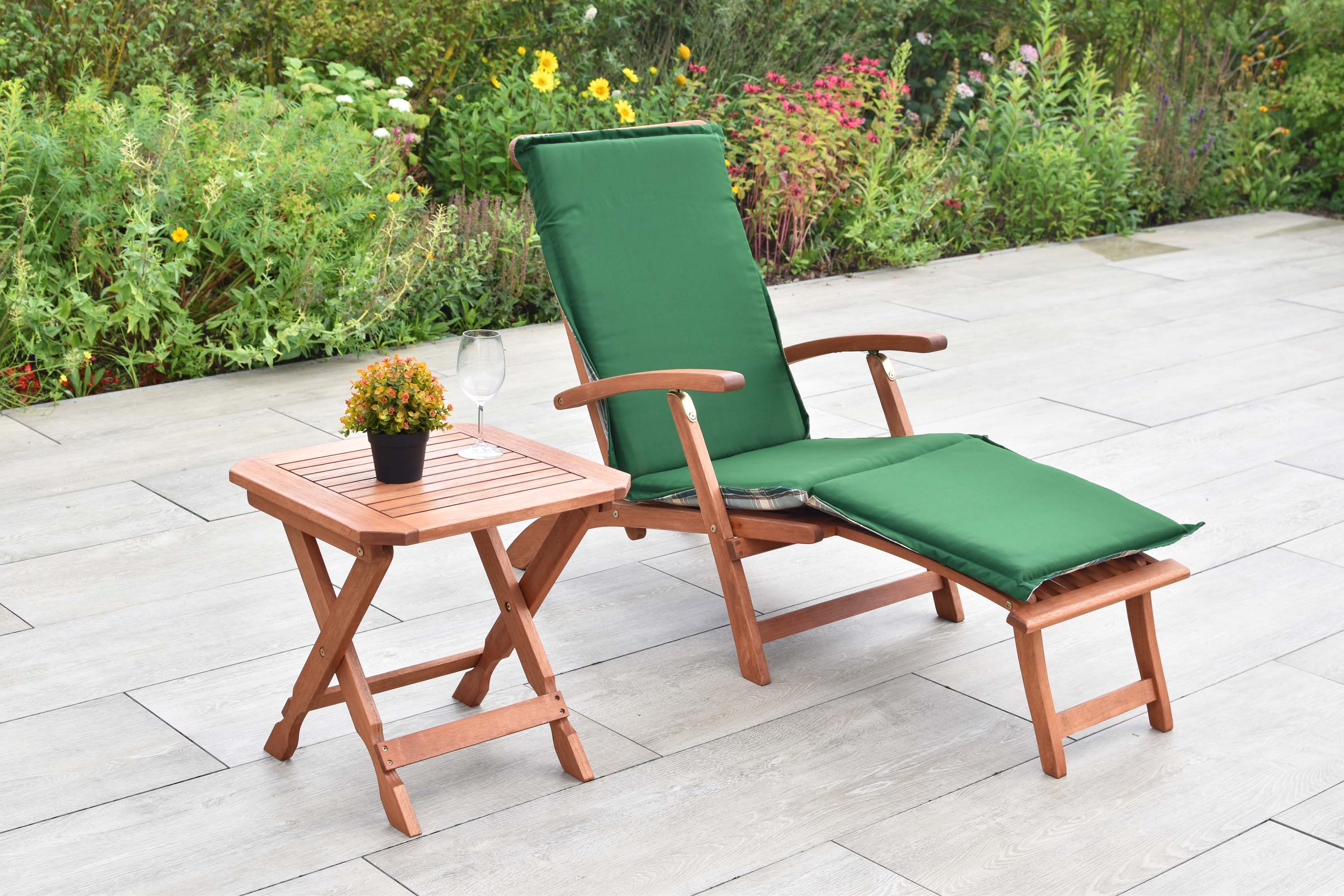 Deckchair 5Pos. Set 3tlg., Hocker 50 x 50 cm, inkl. Auflage