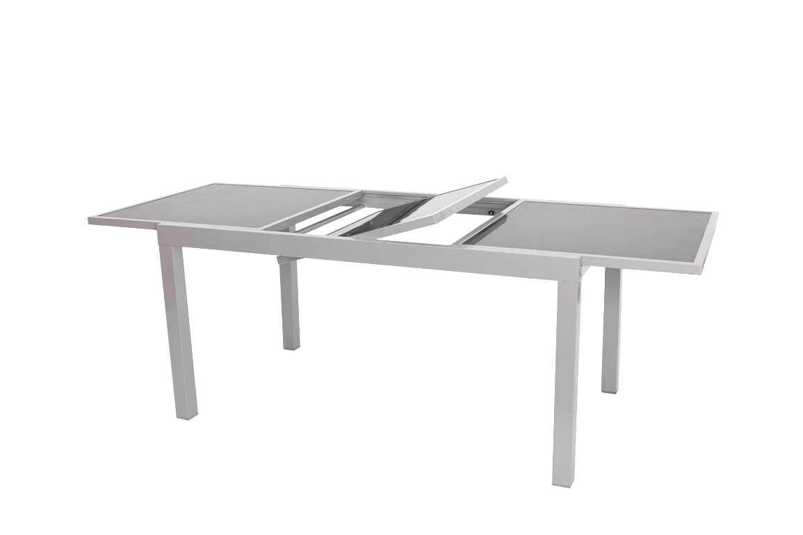 Amalfi Set 7tlg., 6 Stapelsessel, Auszietisch 160 (220) x 90 cm, schwarz