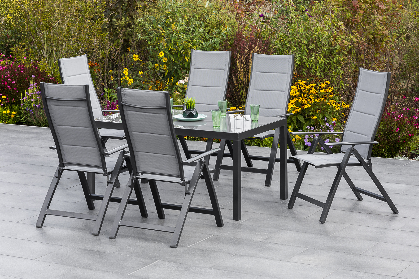 Florenz Set, 7tlg., 6 Klappsessel, Tisch 150 x 90 cm Florenz Set, 7tlg., 6 Klappsessel, Tisch 150 x 90 cm