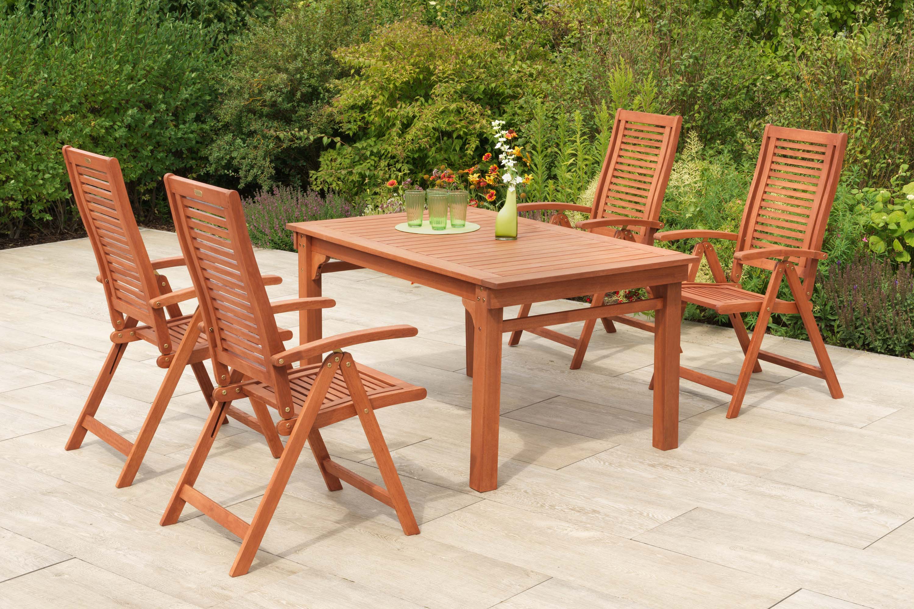 Cordoba Set 5tlg., 4 Klappsessel, Seitenausziehtisch 150/185/220 x 90 cm