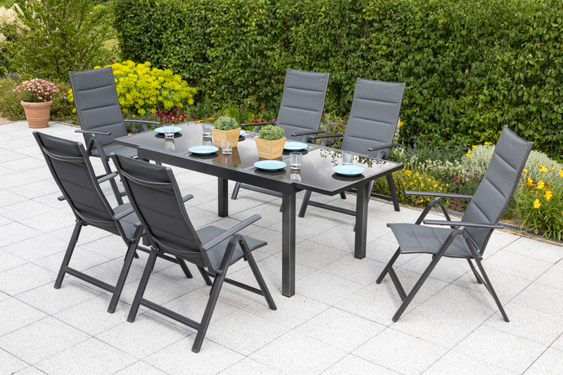 Taviano-Set-7tlg-6x-26271-207-26462-209-NB-2 Taviano Set 7tlg., 6 Klappsessel, Ausziehtisch 140/200 x 90 cm, grau