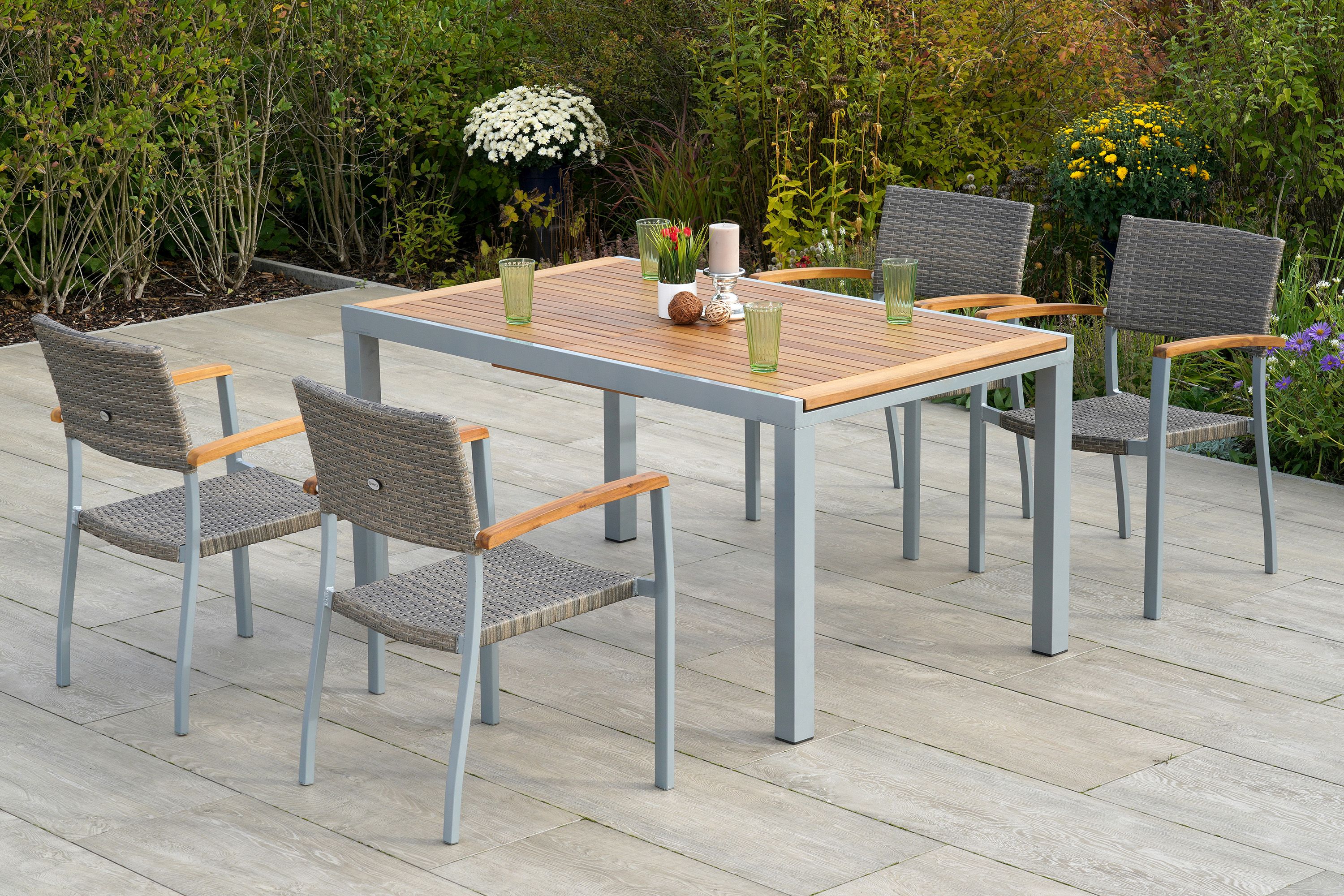 Silano-Set-5tlg-4x-28150-258-21605-219-SS-HD-1 Silano Set, 5tlg., Ausziehtisch 150/200 x 90 cm