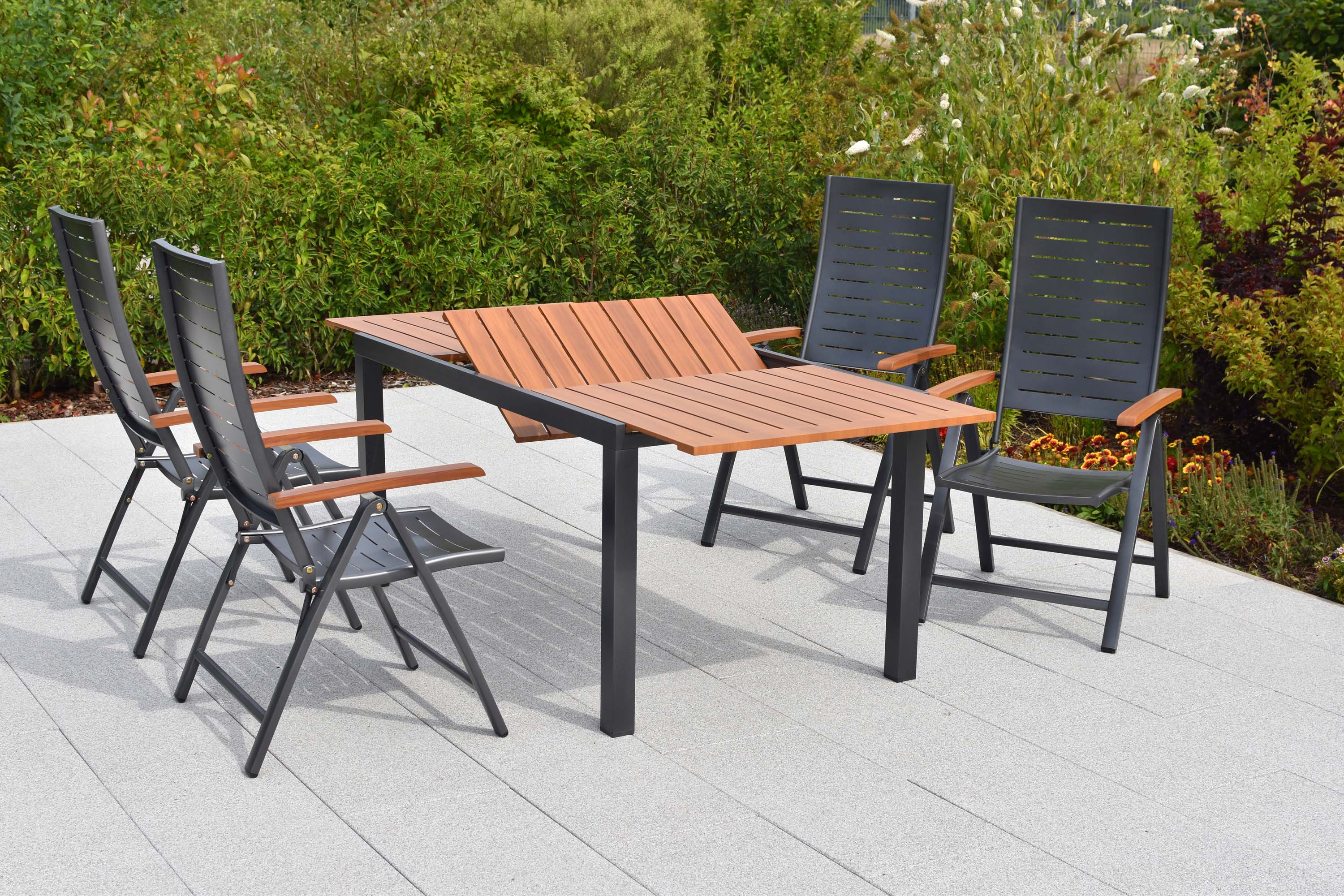 Tinos Set 5tlg., 4 Klappsessel, Ausziehtisch 150 (200) x 90 cm