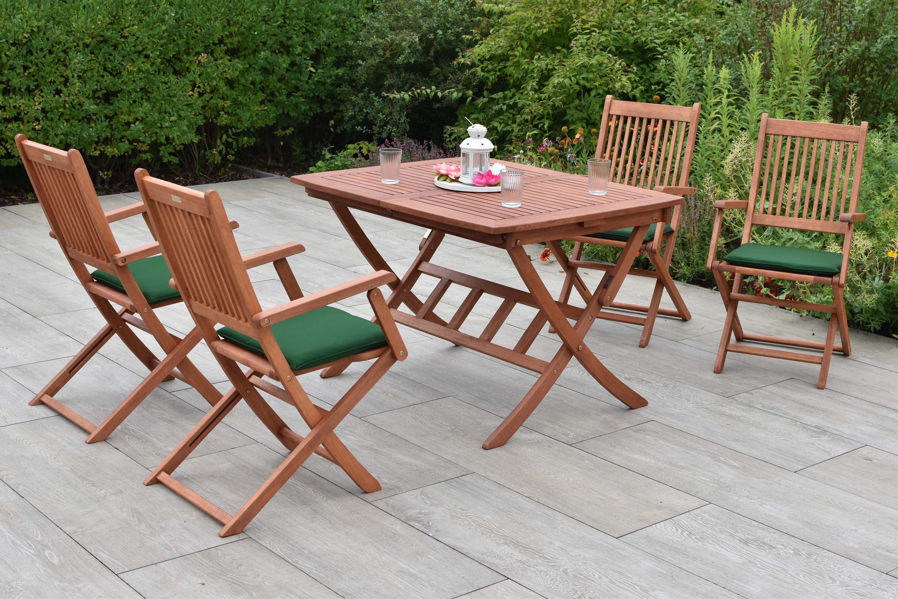 Rio Set 9tlg., 4 Klappsessel, Klappausziehtisch 110/160 x 90 cm, inkl. Kissen Rio Set 9tlg., 4 Klappsessel, Klappausziehtisch 110/160 x 90 cm, inkl. Kissen