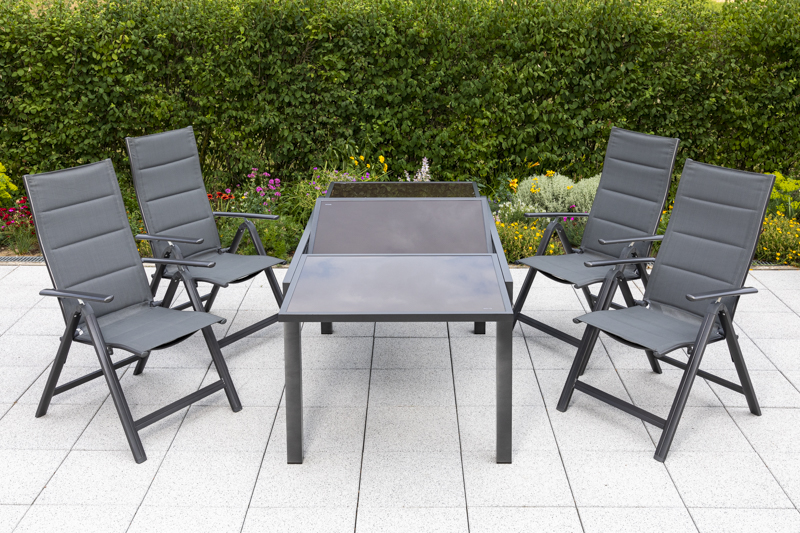 Taviano-Set-5tlg-4x-26271-207-26462-209-NB-2 Taviano Set, 5tlg., 4 Klappsessel, Ausziehtisch 140/200 x 90 cm, grau
