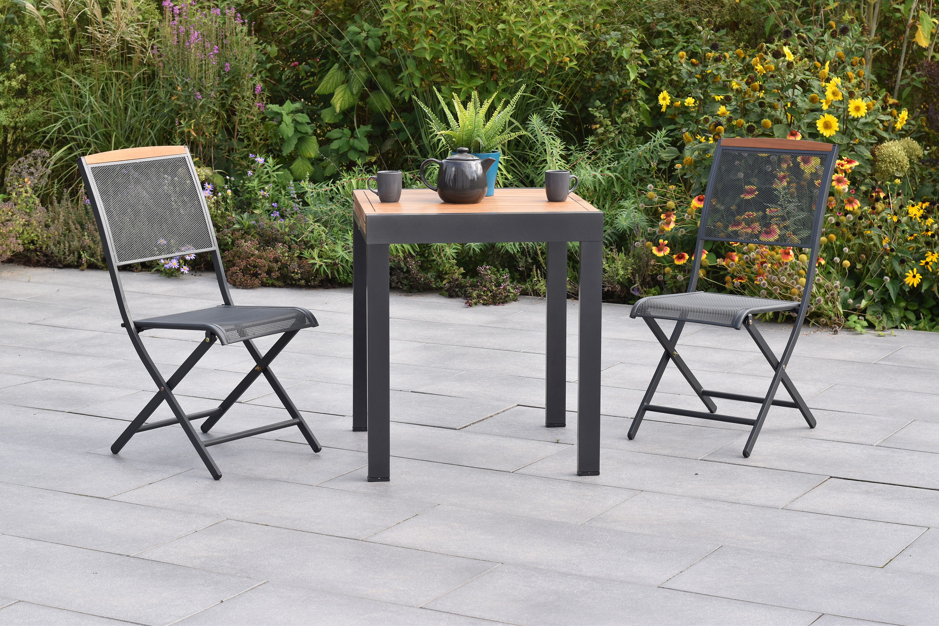 Patmos Set, 3tlg., Balkonausziehtisch 65 x 65/130 cm, Tischplatte aus Akazienholz Patmos Set, 3tlg., Balkonausziehtisch 65 x 65/130 cm, Tischplatte aus Akazienholz