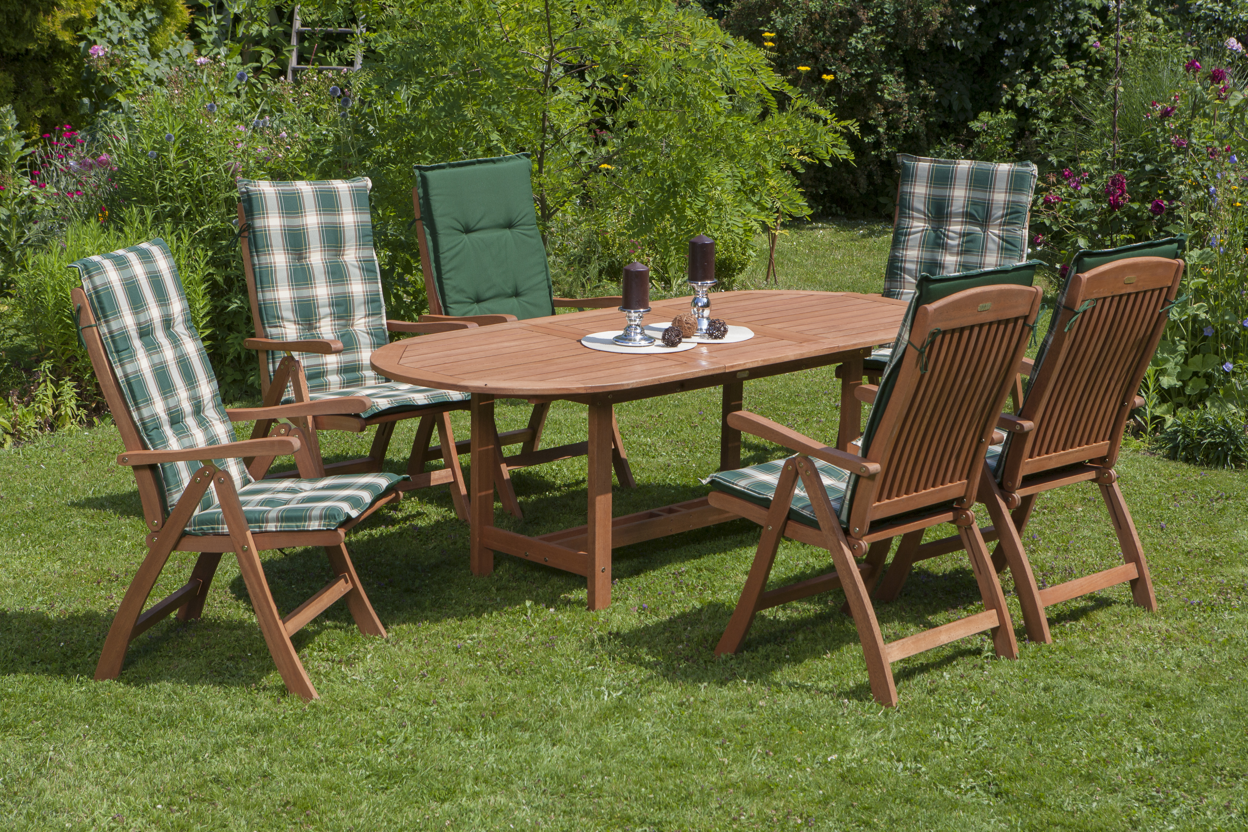 La Plata Set, 13tlg., 6 Klappsessel, Ausziehtisch 160/210 x 90 cm, inkl. Kissen La Plata Set, 13tlg., 6 Klappsessel, Ausziehtisch 160/210 x 90 cm, inkl. Kissen
