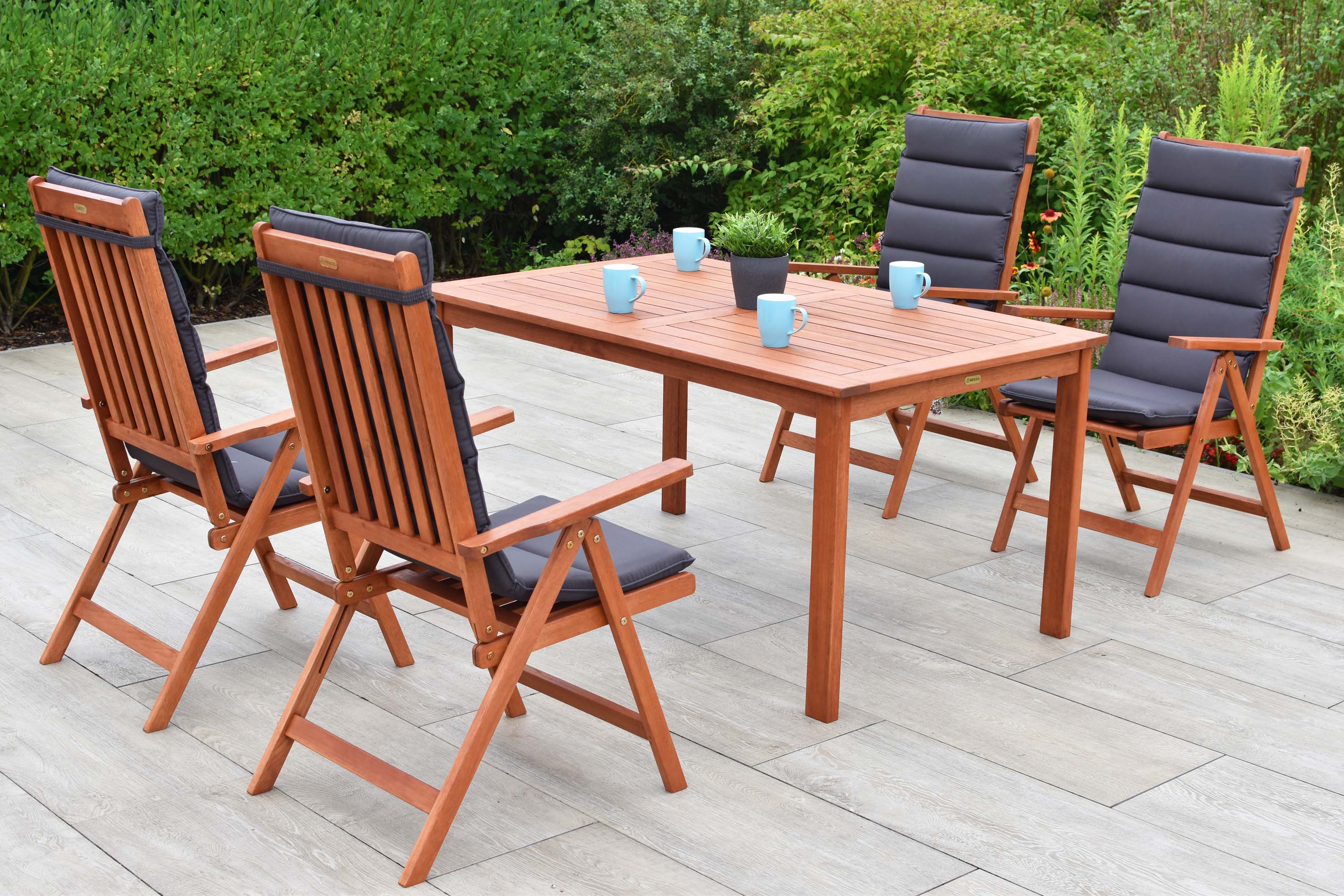 Vitoria Set 9tlg., 4 Klappsessel, Tisch 150 x 90 cm, inkl. Kissen