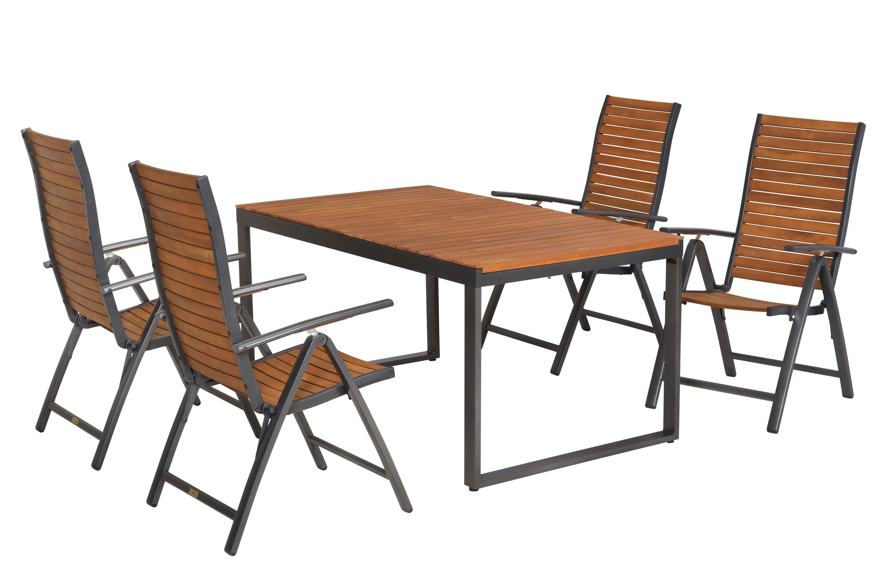 Santorin Set 5tlg., 4 Klappsessel, Ausziehtisch 150 (200) x 90 cm