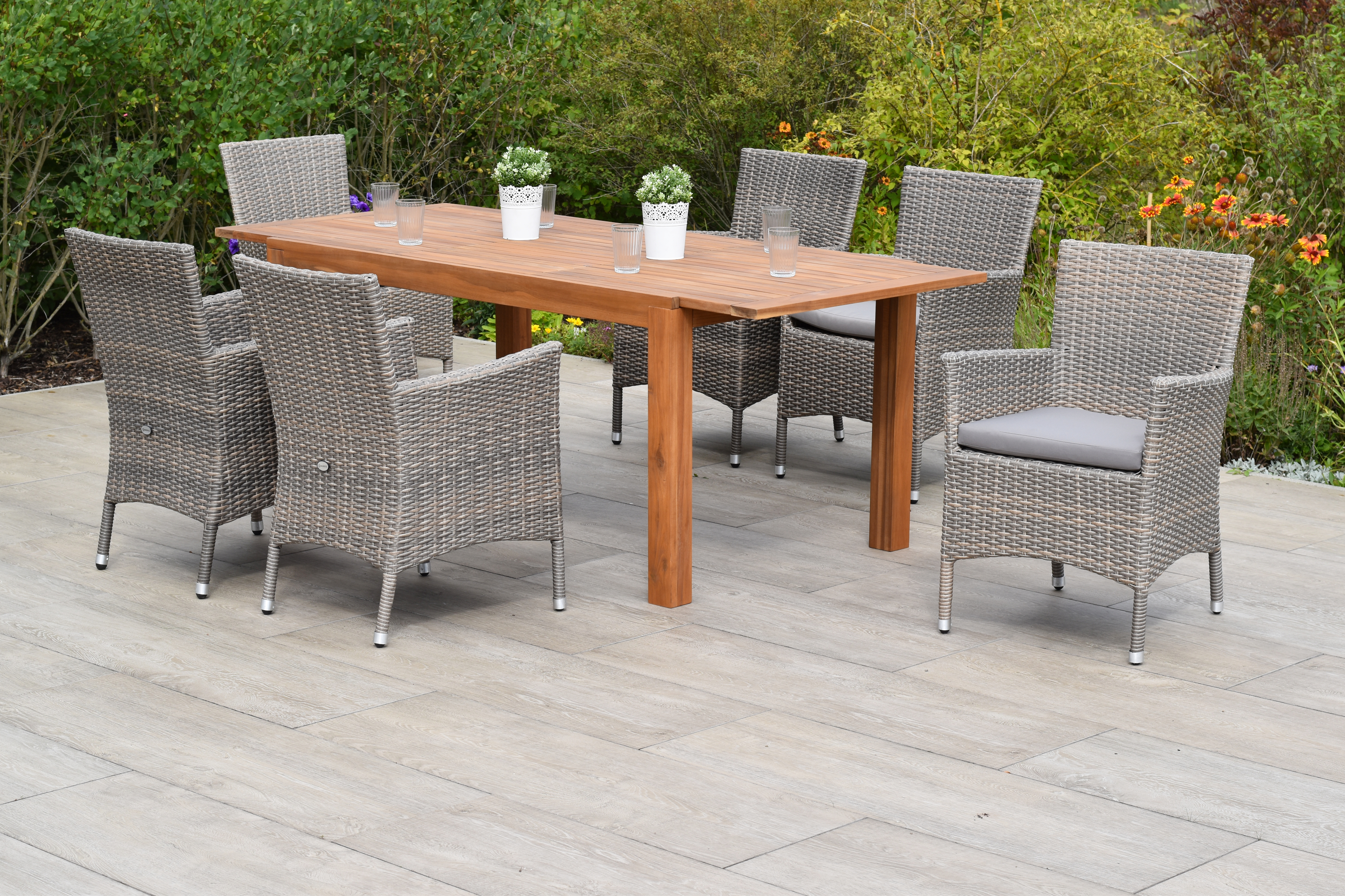50902-257-2 Teneriffa Set 13tlg. mit Ausziehtisch 150/200 x 90 cm, inkl. Kissen