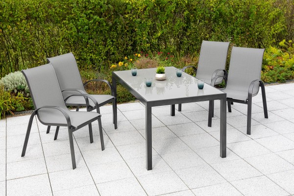 Amalfi Set 5tlg. Tisch 150 x 90 cm graphit/grau